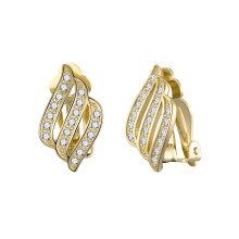 Gold Plated Triple Row Clip On Earrings Created with Zircondia Crystals