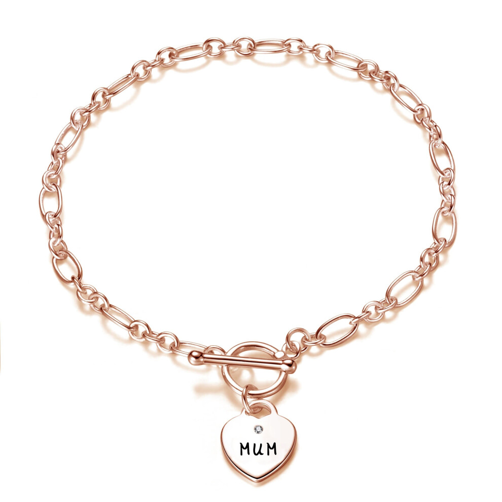 Rose Gold Plated Mum Charm Bracelet Created with Zircondia® Crystals