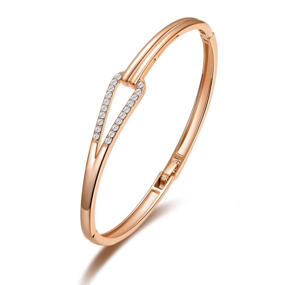 Rose Gold Plated Link Bangle Created with Zircondia Crystals