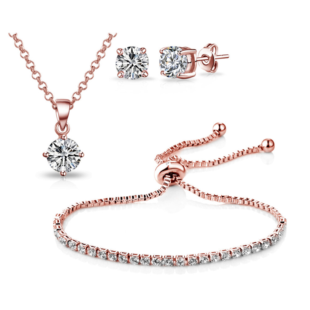 Philip Jones Jewellery Rose Plated Solitaire Friendship Set Created With Zircondia Crystals Gold