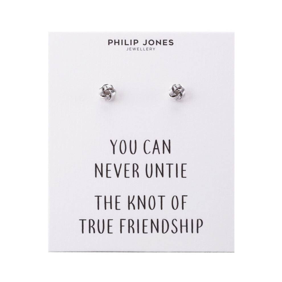 Philip Jones Jewellery Plated Love Knot Earrings With Quote Card Silver