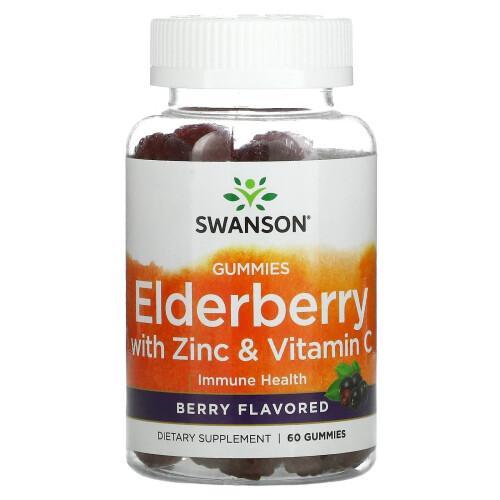 Swanson Elderberry with Zinc & Vitamin C Lemon Raspberry 60 Gummies