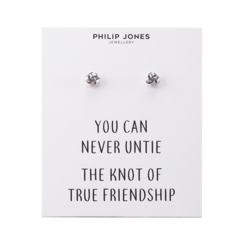 Philip Jones Jewellery Silver Plated Love Knot Earrings with Quote Card 1