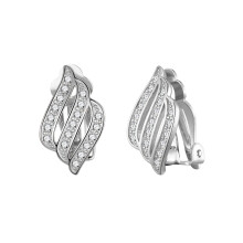 Silver Plated Triple Row Clip On Earrings Created with Zircondia Crystals