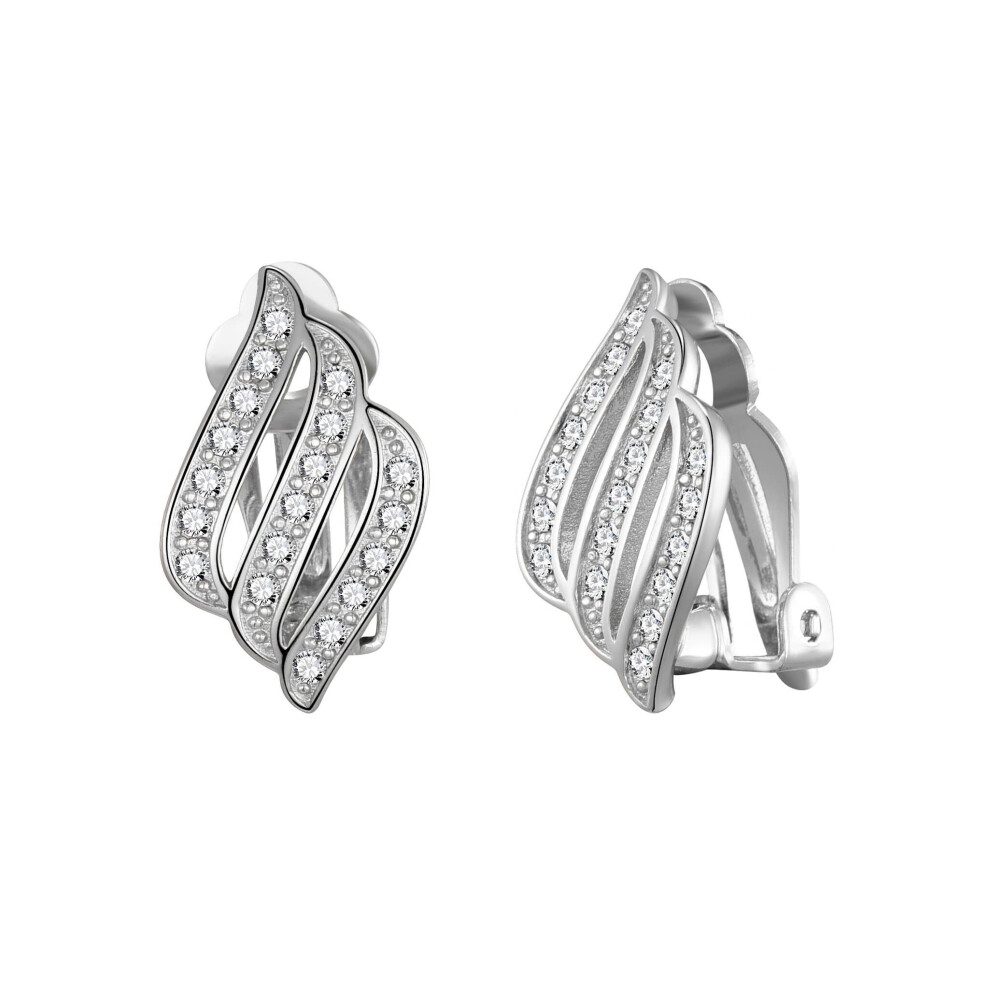 Silver Plated Triple Row Clip On Earrings Created with Zircondia Crystals