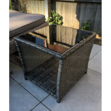 Garden Side Table Glass Rattan Furniture Small End Patio Grey Storage Coffee