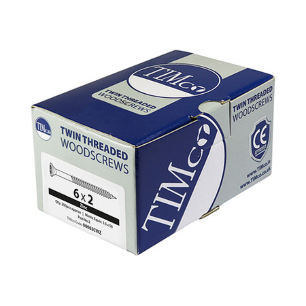 Timco Twin-Threaded Double Countersunk Silver Woodscrews - 6 x 1 3/4