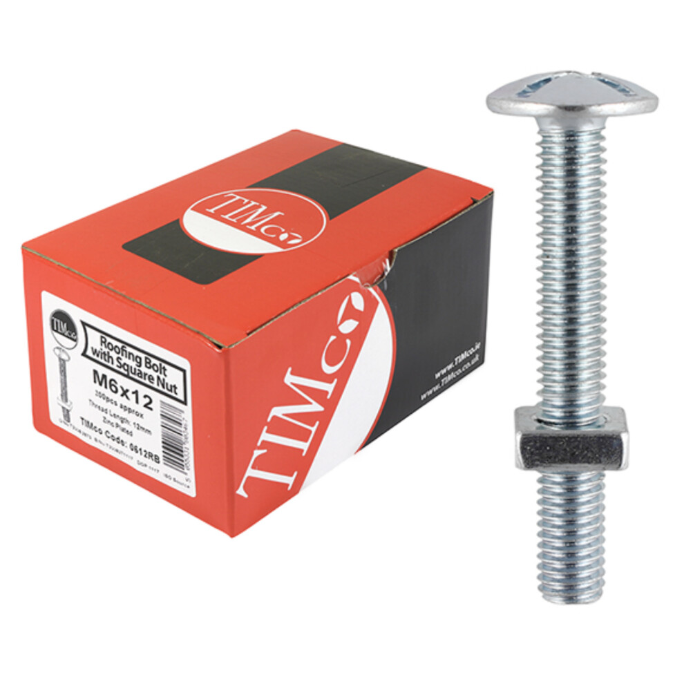Timco Dome Head Roofing Bolts with Square Nuts (Silver) - M8 x 200mm (50 Pack Box)