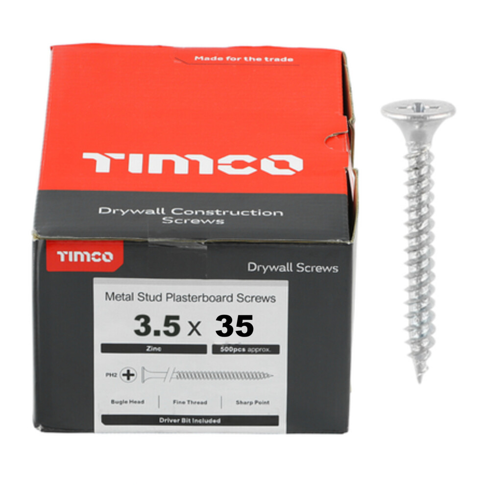 Timco Plasterboard Screws Fine Thread (Silver) - 3.5 x 35mm (1000 Pack Box)