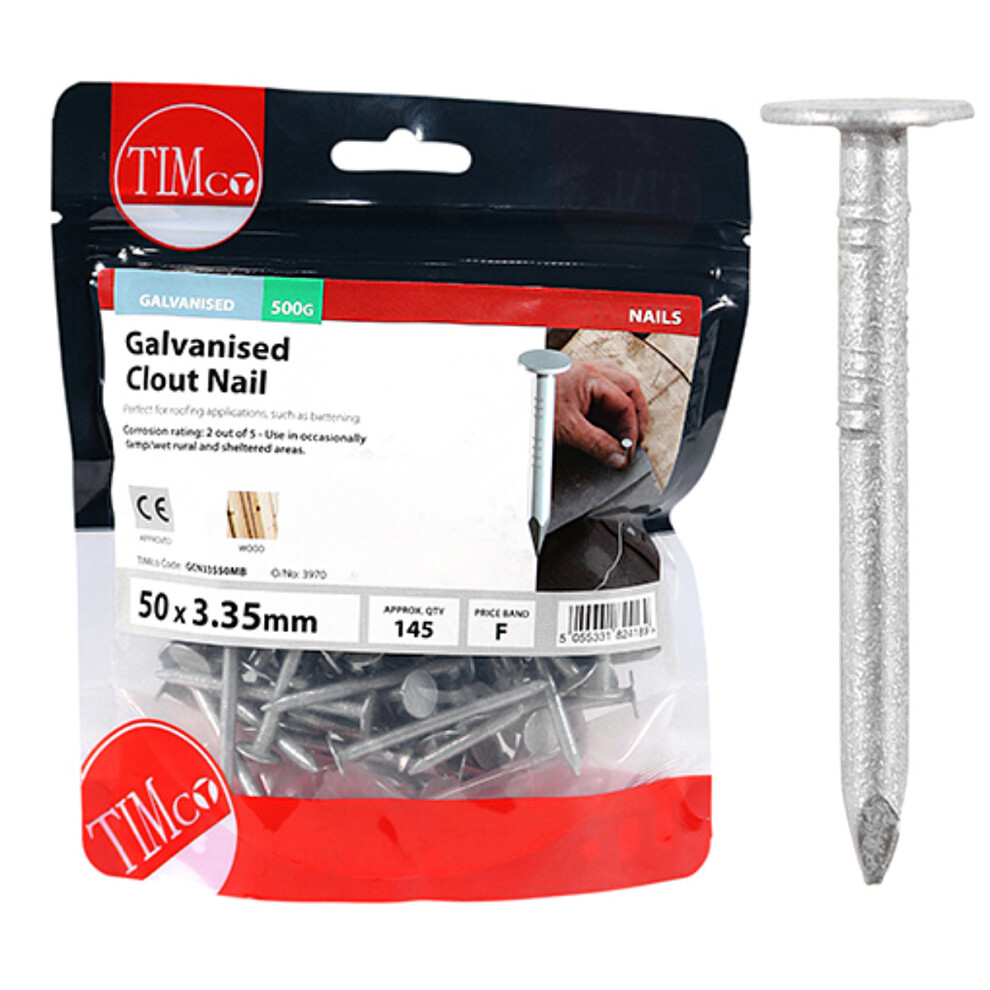 Timco Galvanised Clout Nails - 3.35 x 50mm (500g Bag)