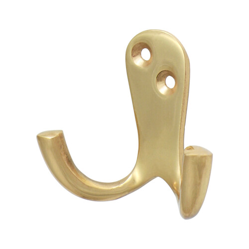 TIMco Timco Double Robe Hook Polished Brass - 47 x 24mm (1 Pack Bag)