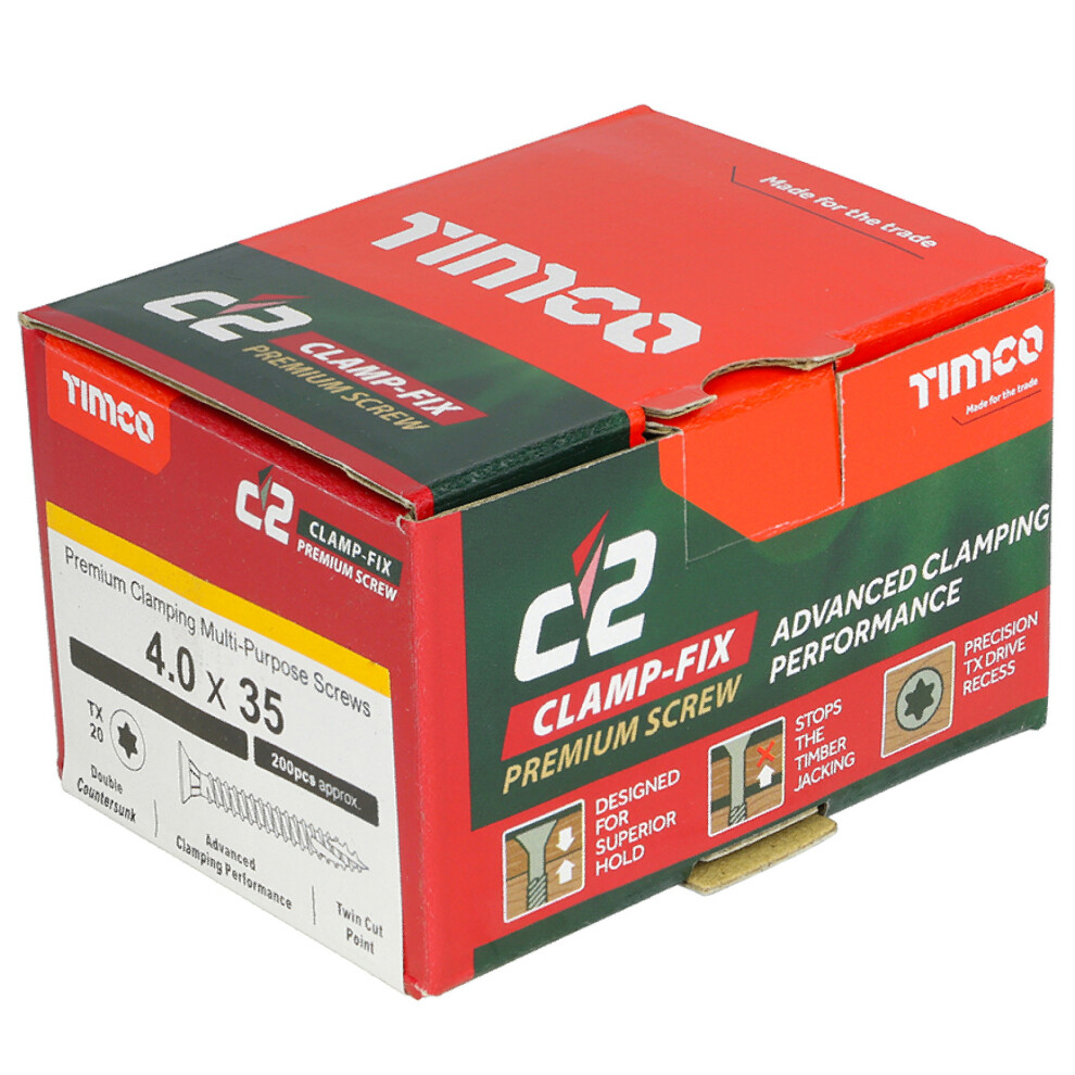 Timco C2 Clamp-Fix Multi-Purpose Premium Countersunk Gold Woodscrews - 4 x 35mm (200 Box)