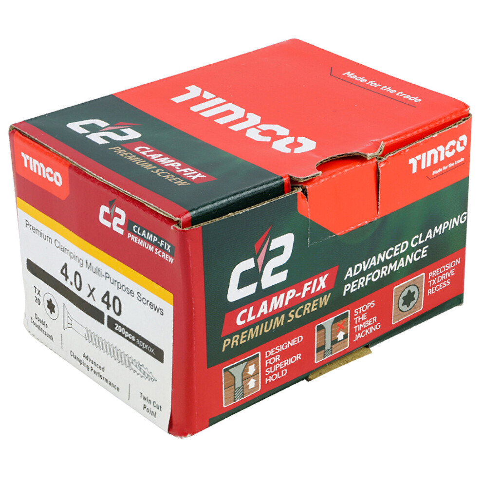 Timco C2 Clamp-Fix Multi-Purpose Premium Countersunk Woodscrews - 4 X 40Mm (200 Box) Gold