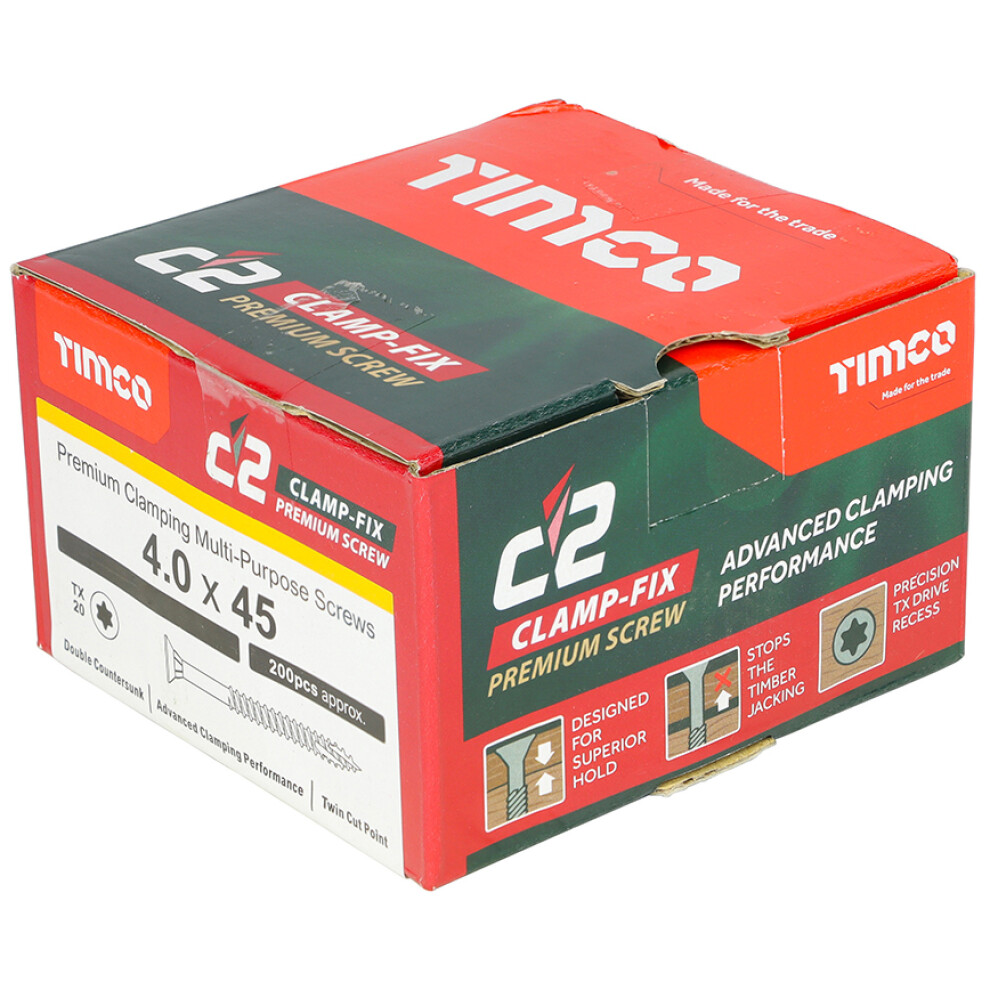 Timco C2 Clamp-Fix Multi-Purpose Premium Countersunk Gold Woodscrews - 4 x 45mm (200 Box)