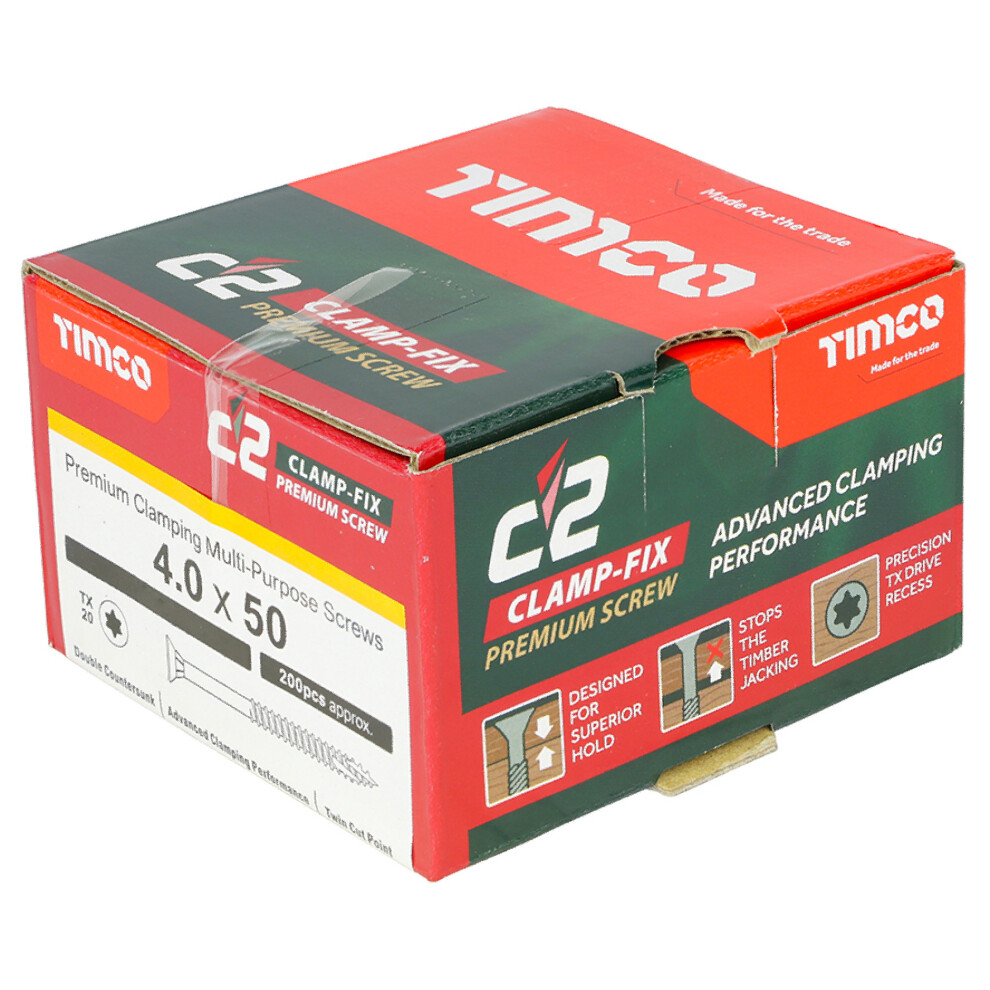 Timco C2 Clamp-Fix Multi-Purpose Premium Countersunk Gold Woodscrews - 4 x 50mm (200 Box)