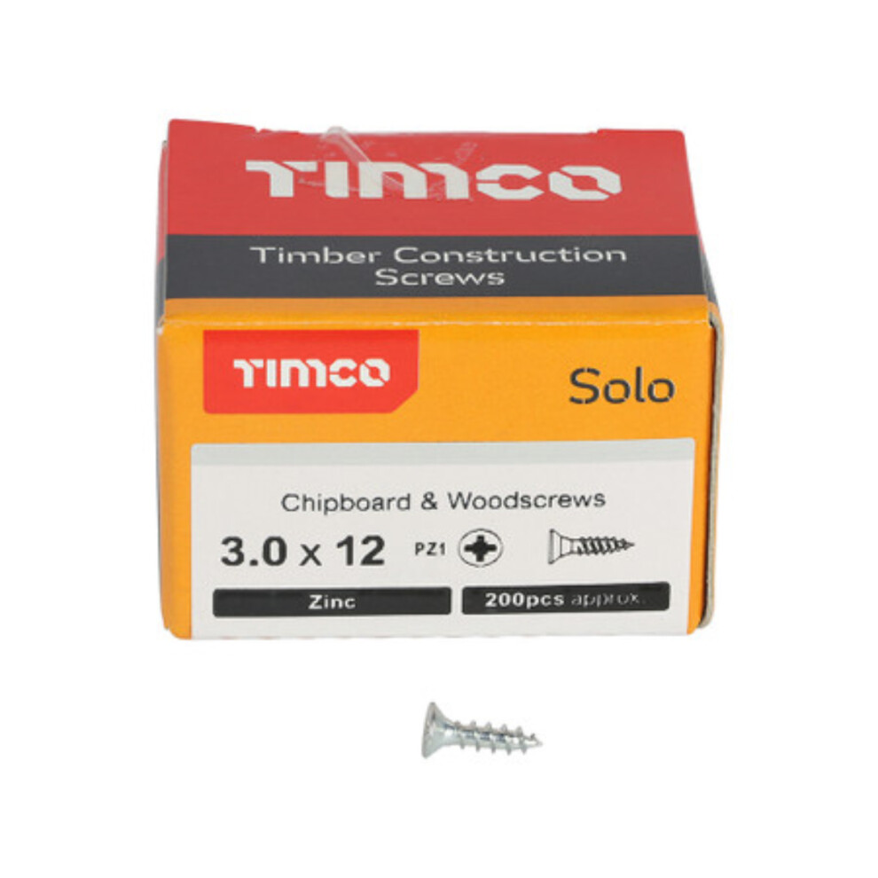 Timco Solo Double Countersunk Silver Woodscrews - 3.0 x 12