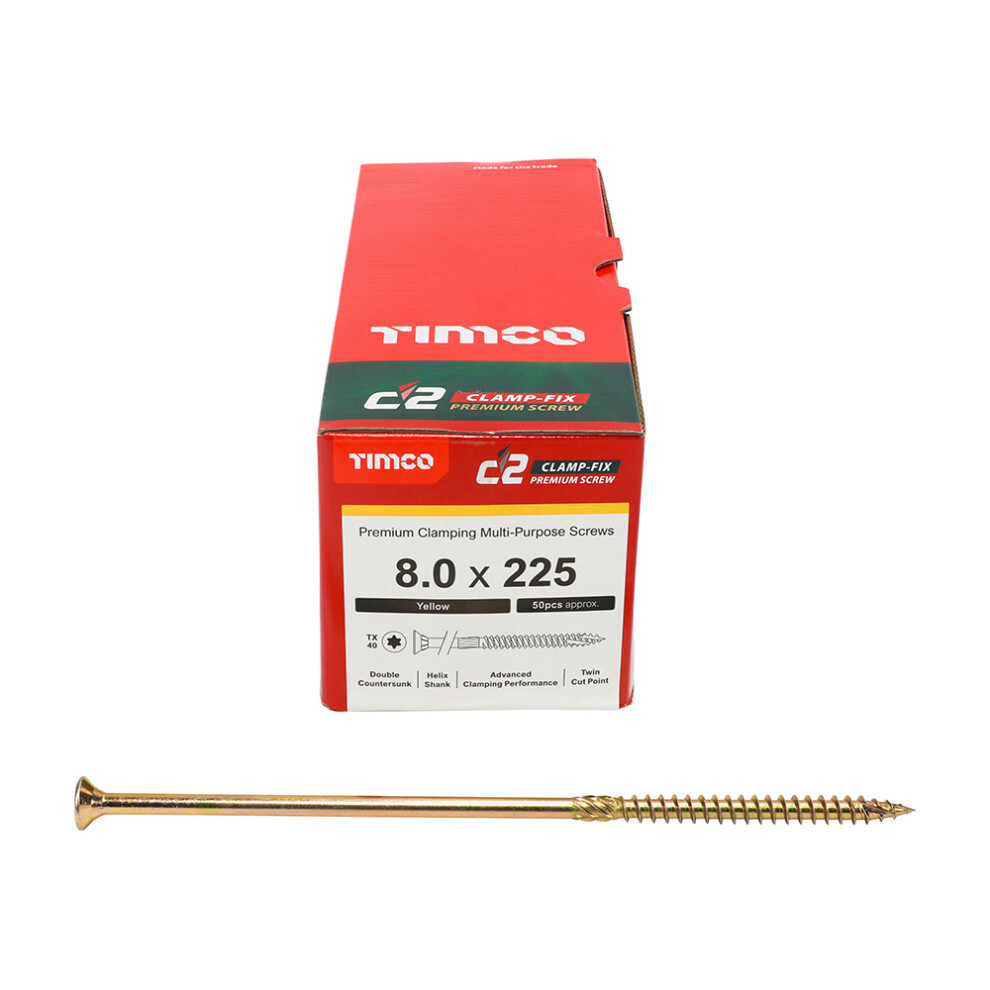 Timco C2 Clamp-Fix Multi-Purpose Premium Countersunk Gold Woodscrews - 8 X 225mm (50 Box)