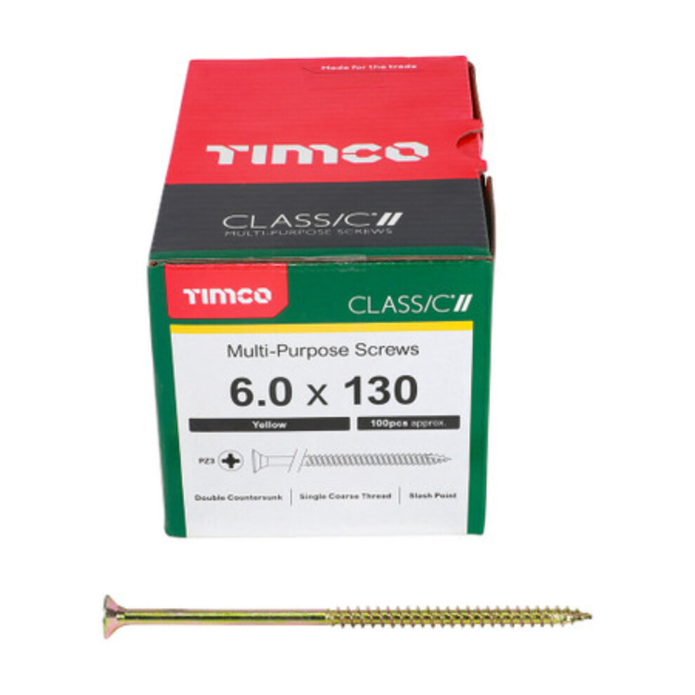 Timco Classic Multi-Purpose Double Countersunk Woodscrews - 6.0 X 130 Gold