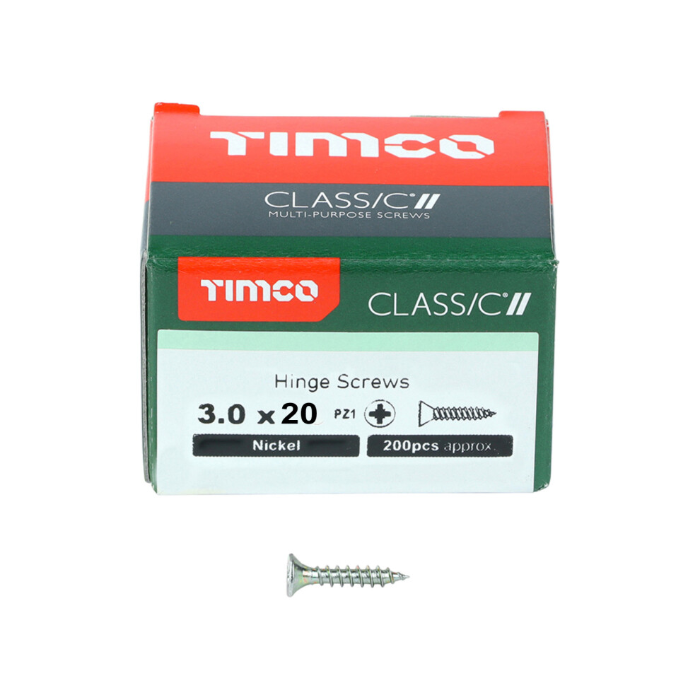 Timco Classic Countersunk Multi-Purpose Hinge Screws (Nickel) - 3 x 20mm (200 Pack Box)