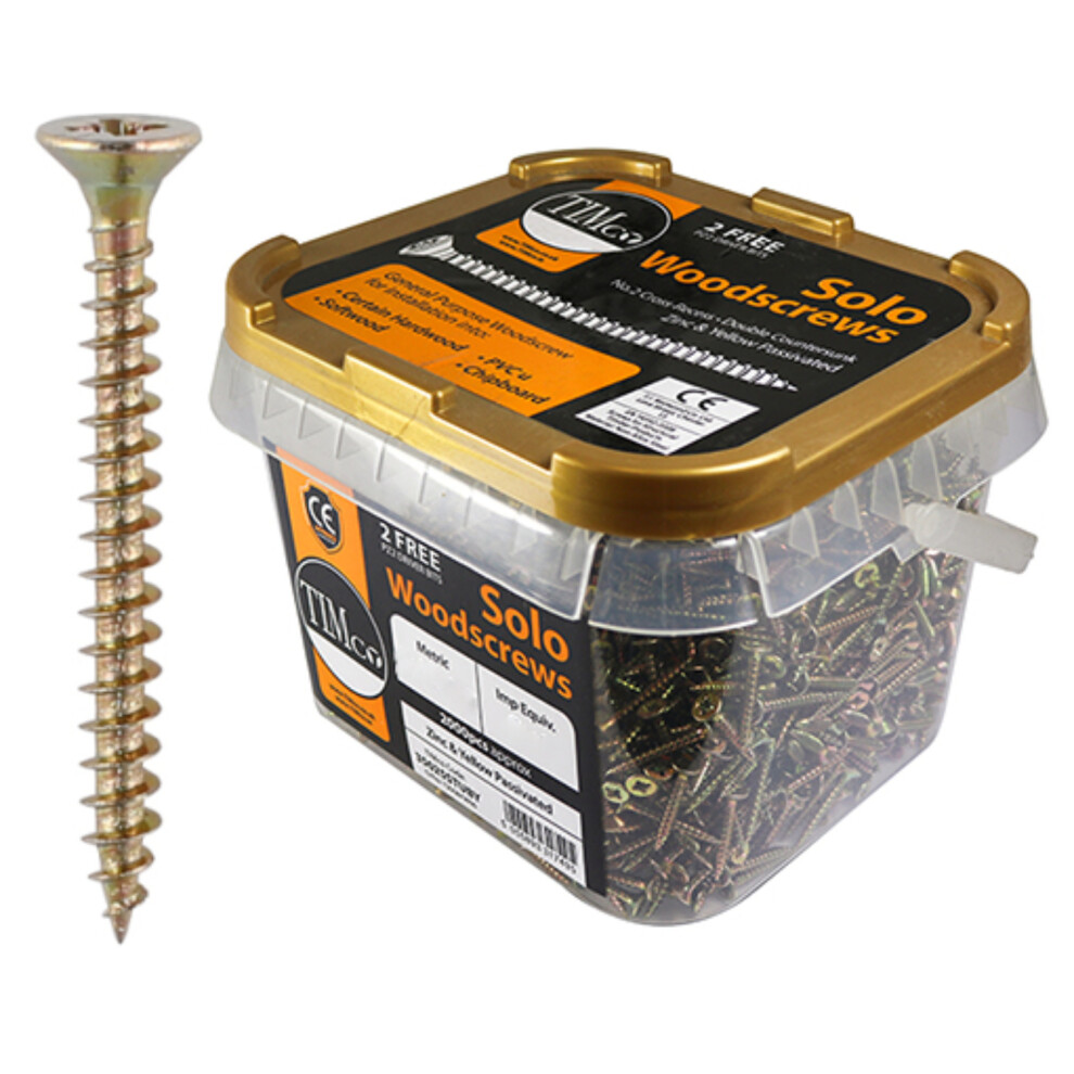 Timco Double Countersunk Solo Woodscrews (Yellow) - 4 X 40Mm (1000 Pack Tub) 5055893309674