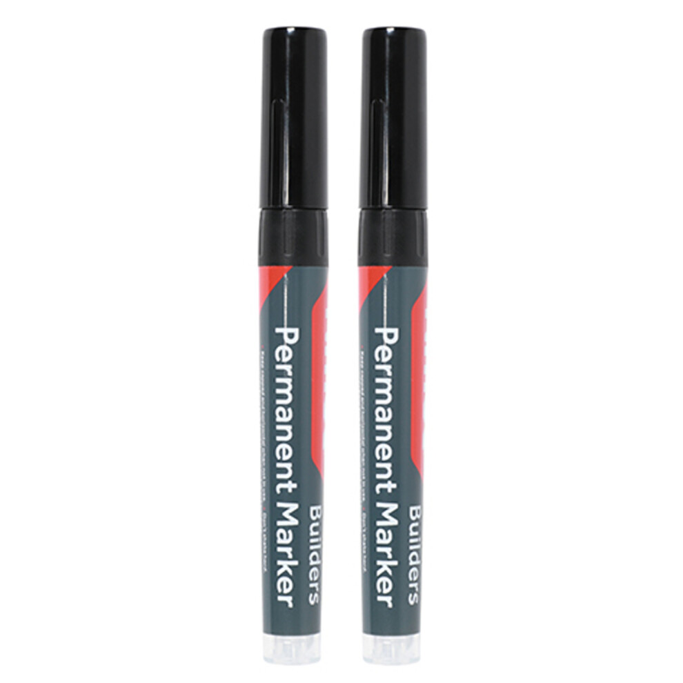 Timco Builders Permanent Markers Twin Pack Chisel & Fine Tip Black (2 Blister Pack)