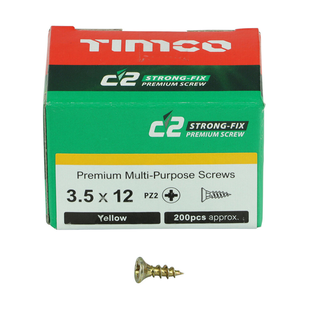 Timco Yellow C2 Strong-Fix Double Countersunk PZ2 Screws - 3.5 x 12mm (200 Box)