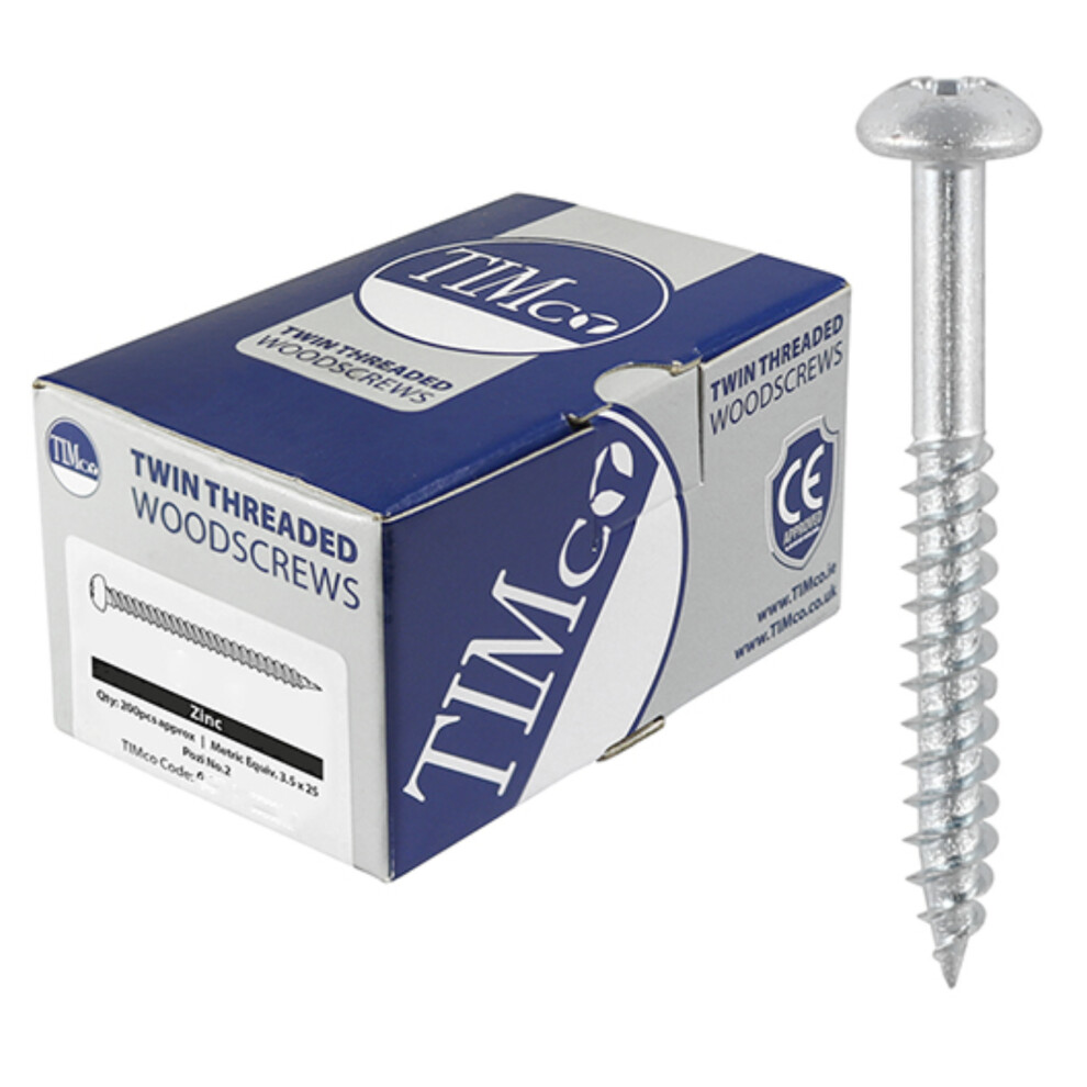 Timco Round Head Twin Threaded Woodscrews (Silver) - 3 x 16mm (200 Pack Box)