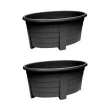2 x Black Grosvenor Oval Planter Trough Patio Plant Pot Large 55cm
