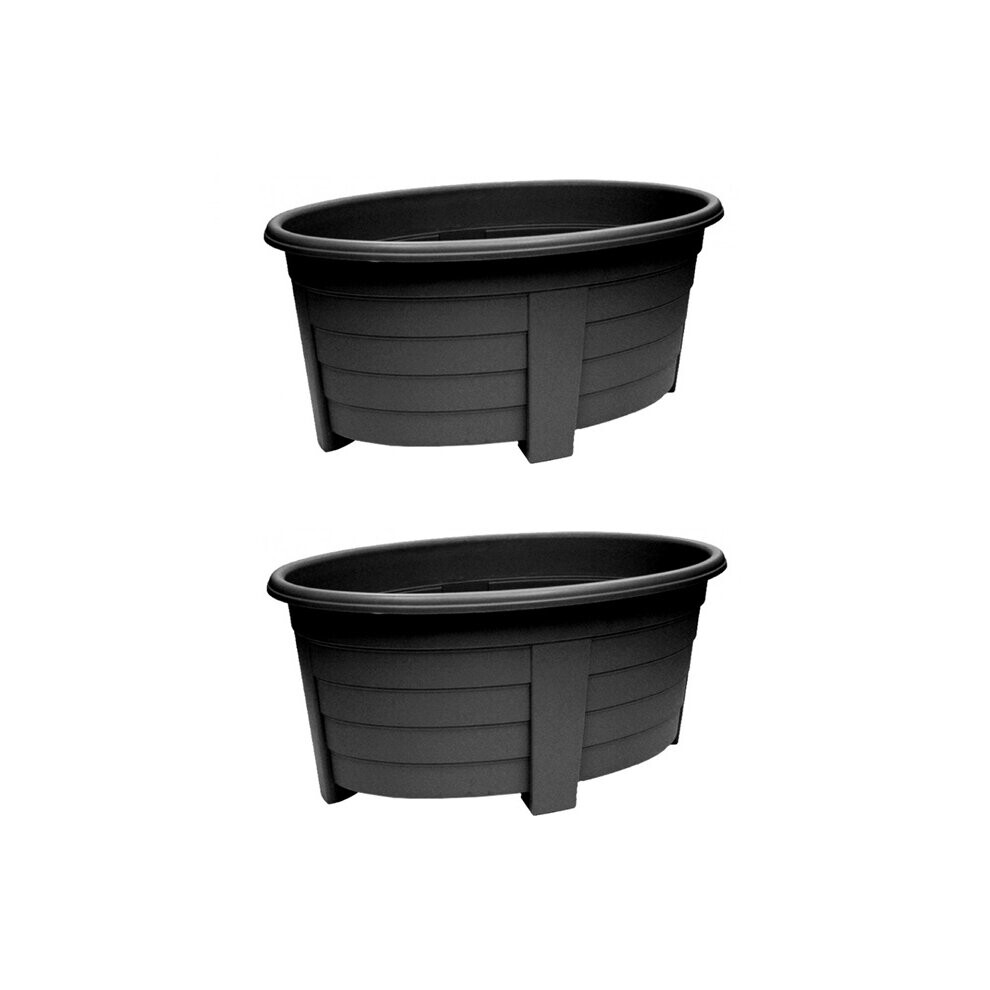 2 x Black Grosvenor Oval Planter Trough Patio Plant Pot Large 55cm