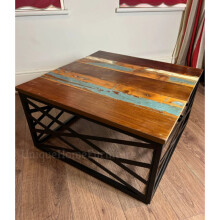 Industrial Coffee Table Rustic Solid Wood Square Furniture Retro Vintage Style