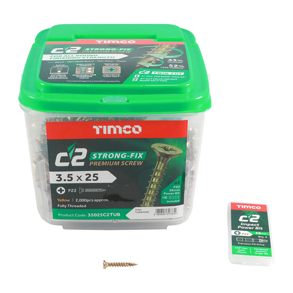 Timco C2 Strong-Fix Countersunk Multi-Purpose Screws - 3.5 x 25mm (2000 pack)