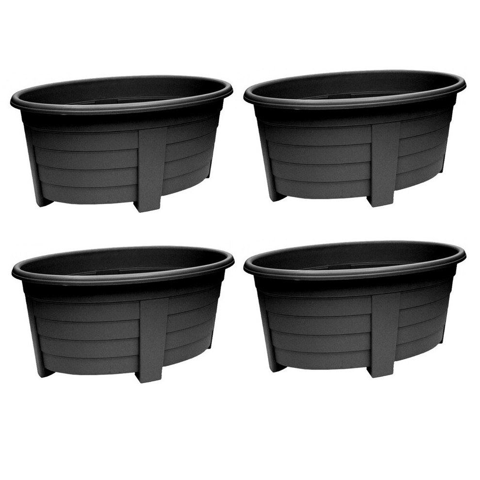 4 x Black Grosvenor Oval Planter Trough Patio Plant Pot Large 55cm