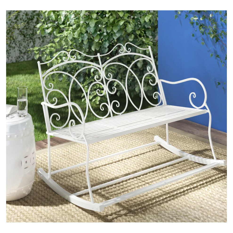 Garden Rocking Bench Metal White Furniture Love Seat Patio White Swing Chair-image-OPC-PBNT7KK-NEW