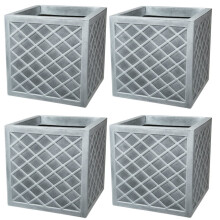 4x Square Lazio Planter 32cm Plastic Pot Lattice Effect Slate Grey