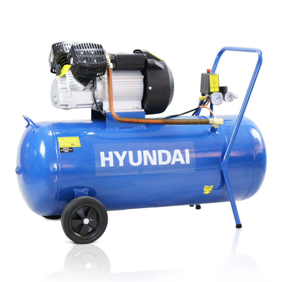 Hyundai 7cfm V-Twin Electric Direct Drive Air Compressor (Oil Lubricated) - 100 Litre