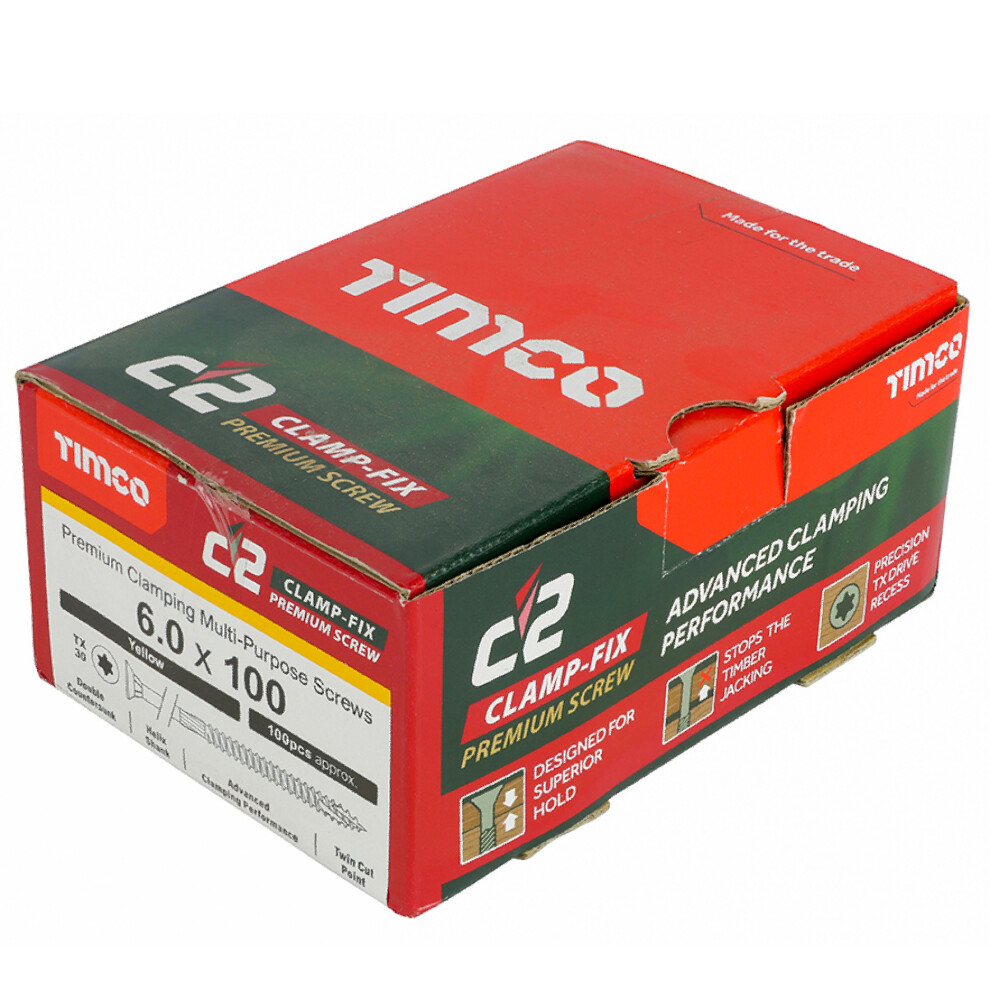 Timco C2 Clamp-Fix Multi-Purpose Premium Countersunk Gold Woodscrews - 6 x 100mm (100 Box)