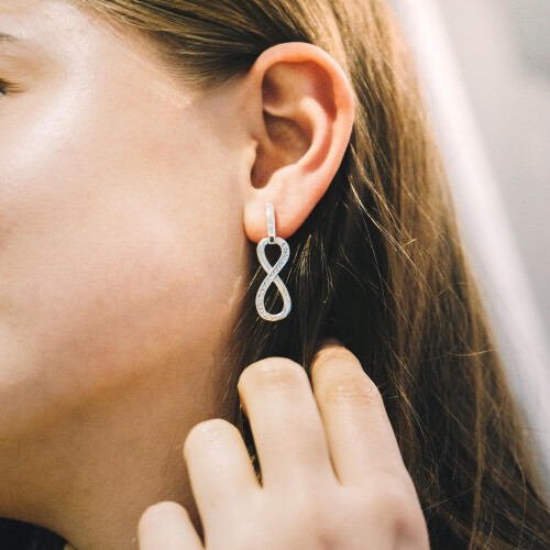 Philip Jones Jewellery Silver Plated Infinity Drop Earrings Created with Zircondia Crystals 2