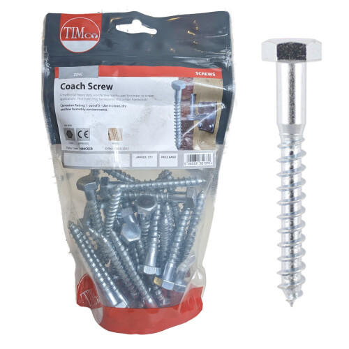 TIMco Timco Hex Head Coach Screws (Silver) - 12 x 150mm (12 Pack Bag)