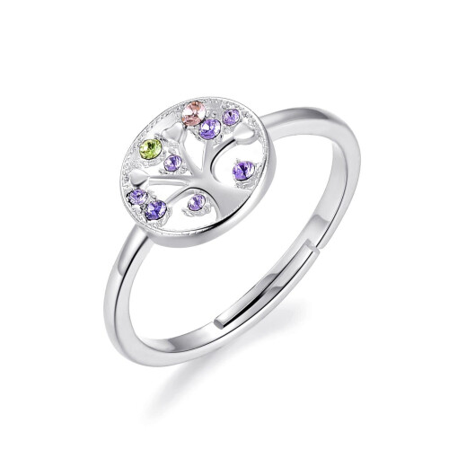 Philip Jones Jewellery Silver Plated Chakra Tree of Life Ring Created with Zircondia Crystals 1