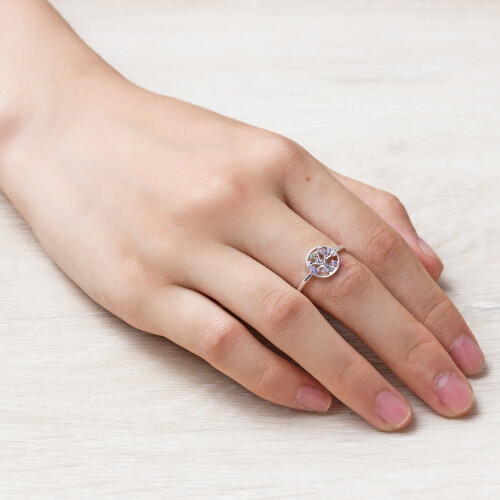 Philip Jones Jewellery Silver Plated Chakra Tree of Life Ring Created with Zircondia Crystals 2