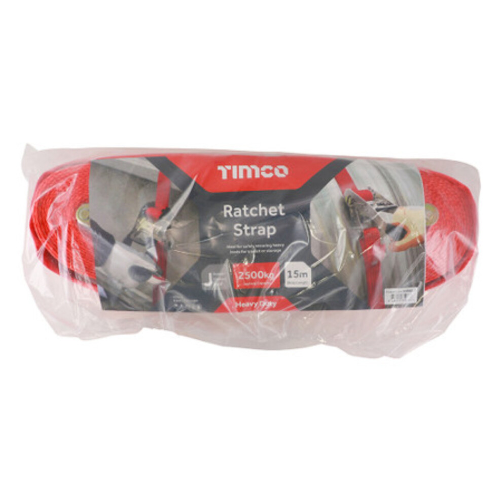 Timco J Hook Ratchet Strap Heavy Duty - 15m x 50mm (1 Pack Bag)