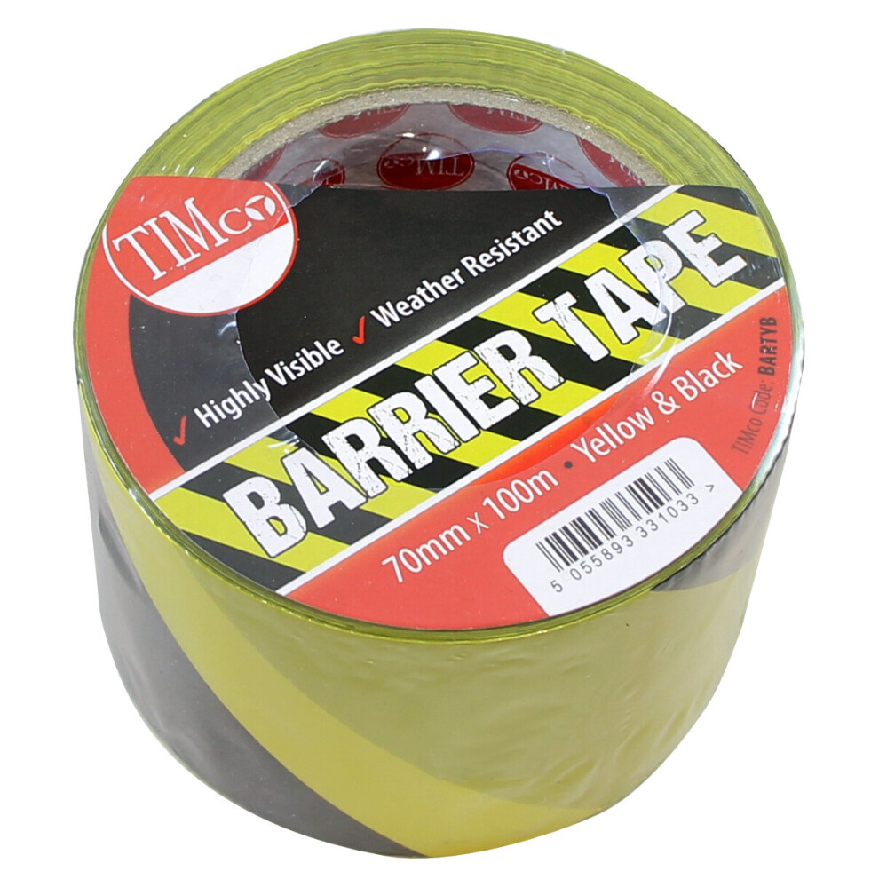 TIMco Barrier Tape Yellow & Black 100m x 70mm