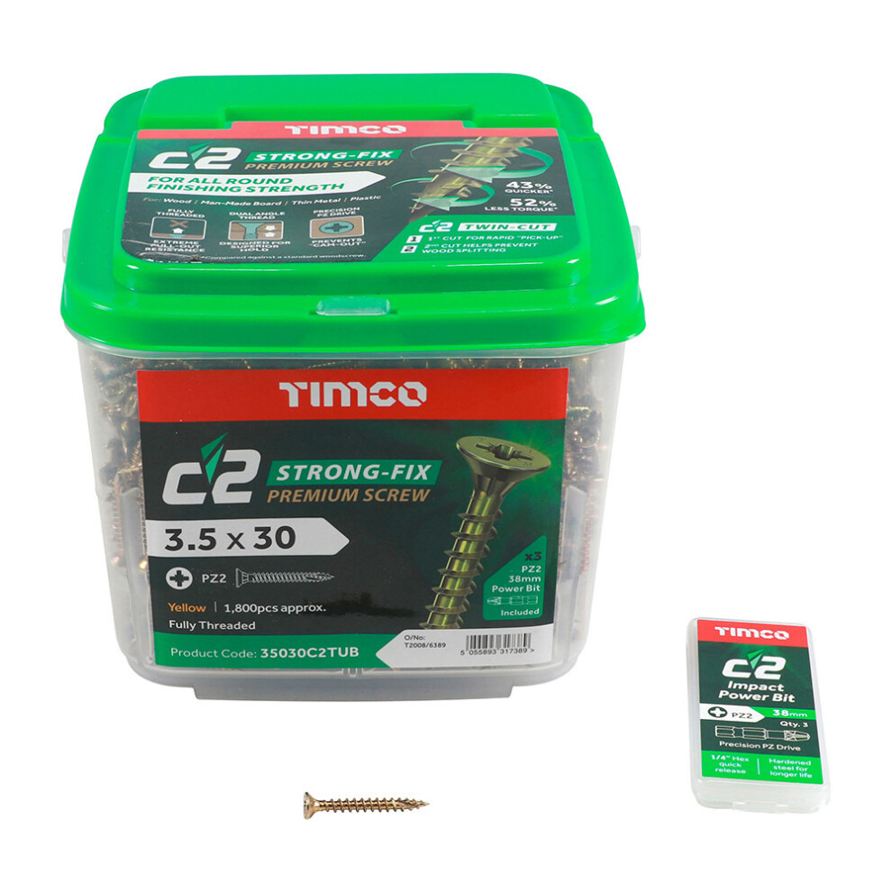 Timco C2 Strong-Fix Countersunk Multi-Purpose Screws - 3.5 x 30mm (1800 pack)