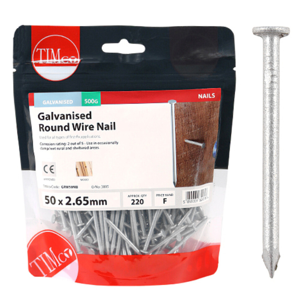 Timco Galvanised Round Wire Nails - 50 x 2.65 (0.5 Kilogram Pack)