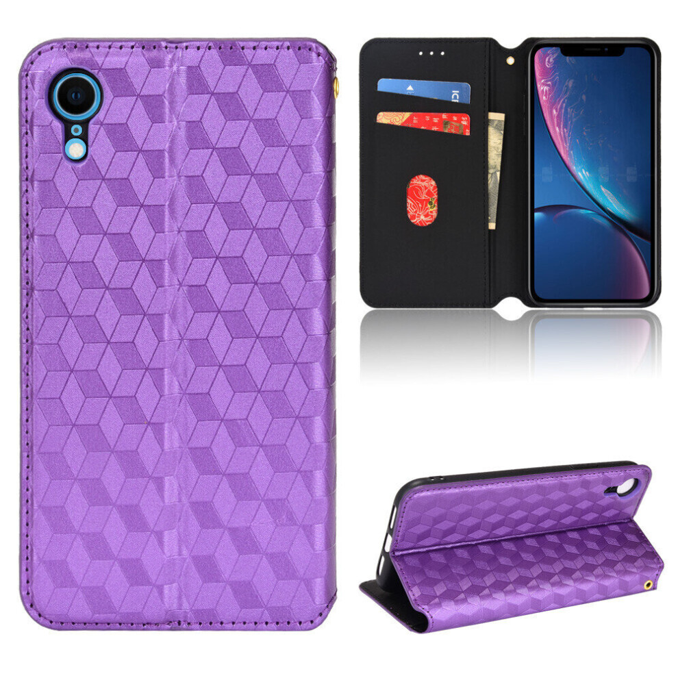 (Purple) Case for iPhone XR Card Holder Flap Functional PU Leather Flip Wallet Cover Compatible with iPhone XR Case