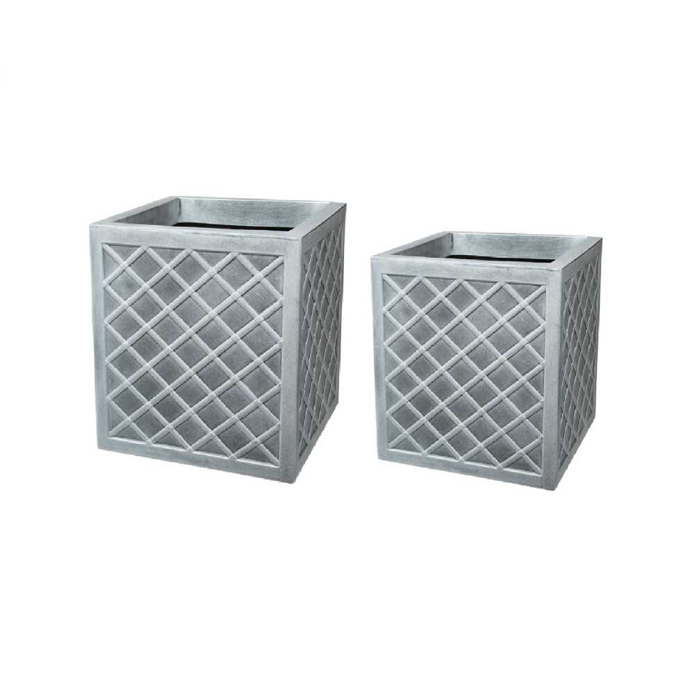 1x39cm and 1x32cm Lazio Square Plastic Planter Lattice Slate Grey