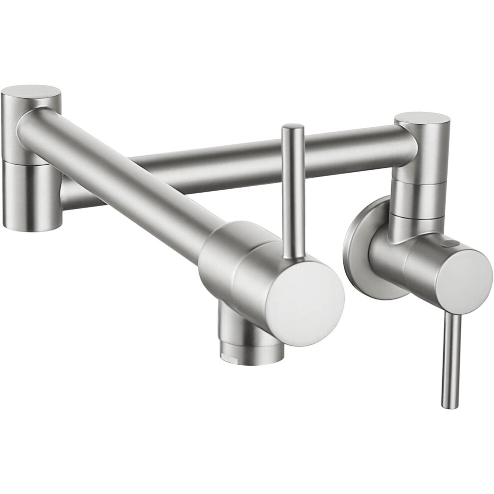 (Brushed Nickel) Kitchen Pot Filler Faucets Wall Mount Commercial Double Joint Swing Arm Kitchen Sink Faucet Folding Stretchable With Single Hole Two 8804717481082