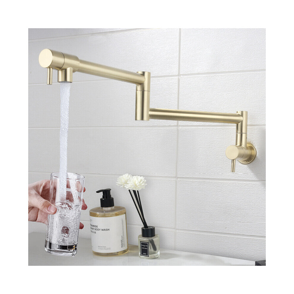 (Brushed Gold) Kitchen Pot Filler Faucets Wall Mount Commercial Double Joint Swing Arm Kitchen Sink Faucet Folding Stretchable With Single Hole Two Ha 8804717481099