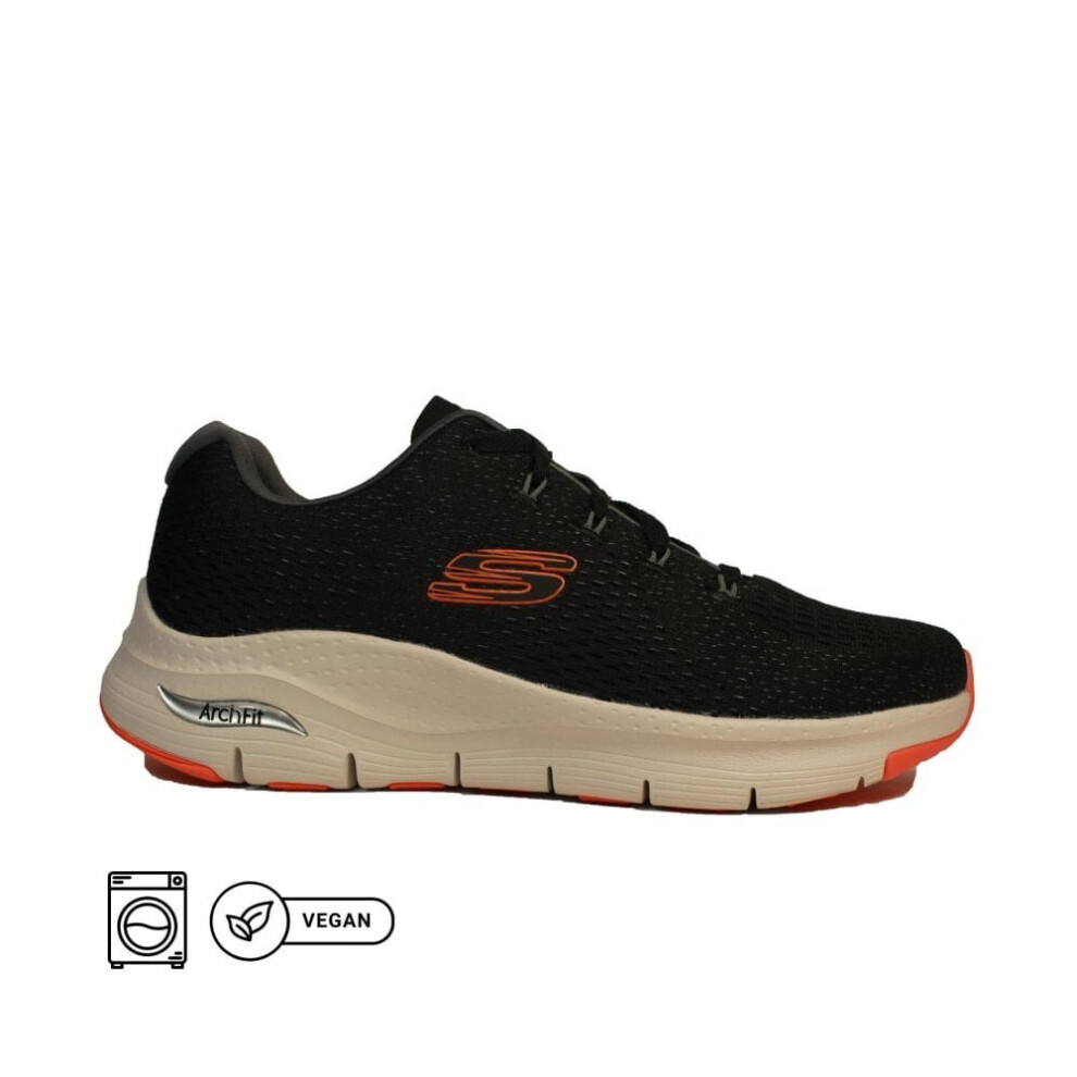 Skechers (9 (Adults')) Arch Fit - Takar | Black/Orange Mesh | Mens Arch Support Trainers