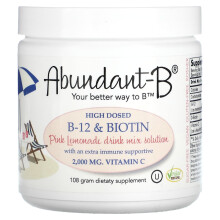 Sufficient C, Abundant-B Vysokodávkované B-12 & Biotin Drink Mix, Pink Lemonade, 108 g